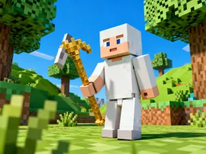 Postać gracza z niebieską latarnią eksploruje mroczne, tajemnicze wnętrze Ancient City w Minecraft.