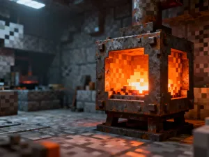 Skupiony gracz przed monitorem z widokiem na świat Minecrafta w pokoju z nastrojowym oświetleniem LED.